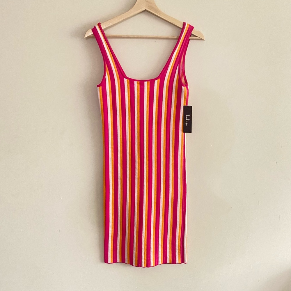 Lulus Nayeli Hot Pink Multi Striped Sleeveless Bodycon Sweater Dress - M - Picture 6 of 13